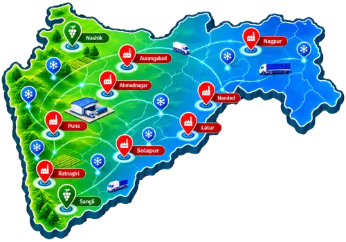 Maharashtra map showing major food processing hubs, wine parks and cold chains
